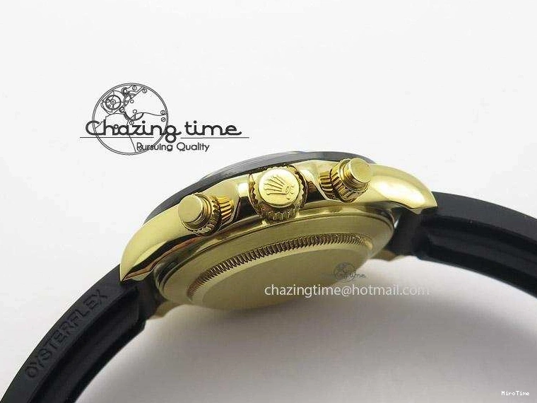 MiroTime 0403 Stylish Daytona YG BP Maker Gold Dial Sticks Markers On Rubber Strap A7750@ 4012